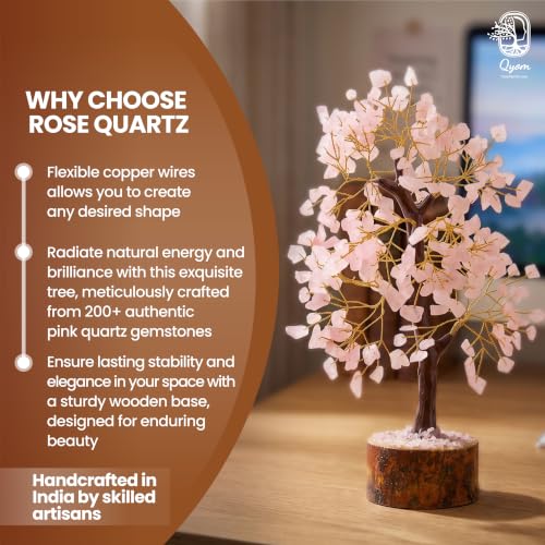 Image of Rose Quartz Crystal Tree - 300 Natural Pink Gemstone Beads | Feng Shui & Vastu Money Tree for Wealth, Prosperity & Positive Energy | Home, Office & Pooja Room Decor | Handmade Gift (Pack of 1)