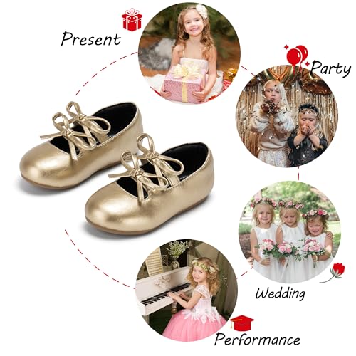 Image of PHIRAMIN Toddler Flower Girl Dress Shoes - Little Girl Mary Janes Flats Wedding