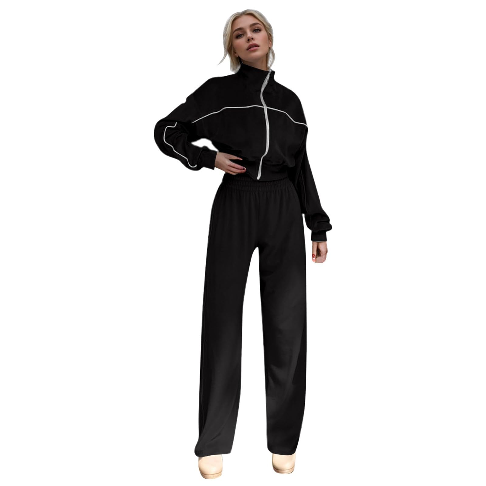 Generico Tuta Elegante Donna Autunno Inverno In Velluto Con Giacca A Cerniera Maniche Lunghe E Pantaloni Dritti Look Sportivo E Caldo Tuta Elegante Donna