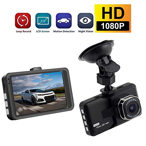 Caméra de Voiture Dashcam ,KOBWA Caméra de Voiture, Auto Dash Cam Full HD 3.0'' 1080P Surveillance Jour et Nuit, Détection de Mouvement, Parking Moniteur, WDR