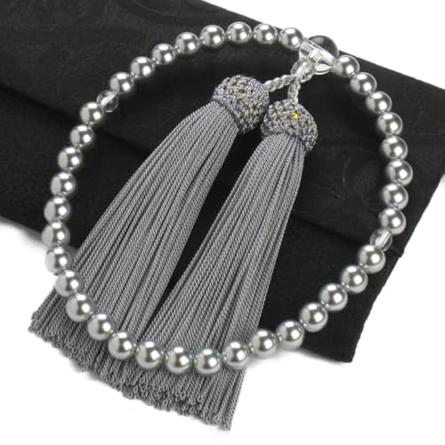 【念珠堂】 女性用 数珠 頭付房 黒貝パール <オリジナルちりめん数珠袋(紋柄)付> お使い頂ける 国産 女物 念誦 【創業80余年 老舗数珠メーカー】