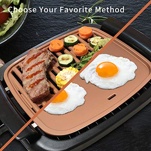 Electric BBQ Smokeless Grill Indoor - Nonstick Tabletop Griddle with Recipes,Removable Washable Plates, Adjustable Thermostat, Easy to Clean, 16\" x 11\" Flat Square Portable Grill Plates