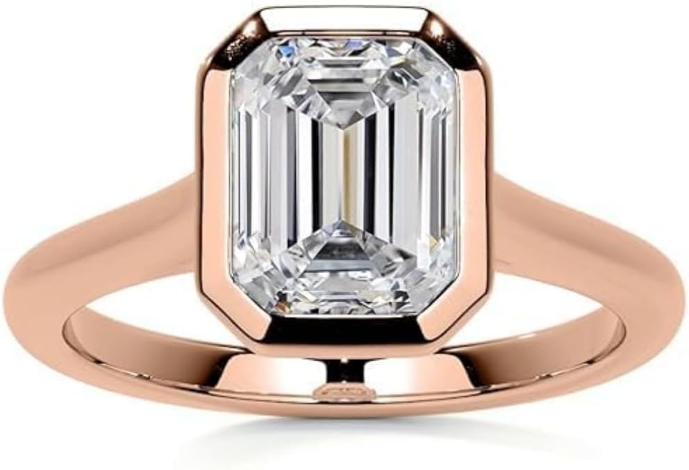 1 CT Emerald Cut Engagement Ring Solitaire Bezel Setting Moissanite Ring Promise Gifts for Her Wedding Ring for Women