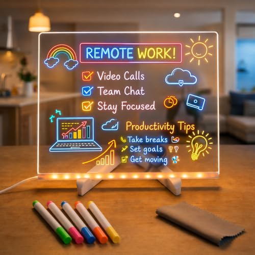 One94Store LED Acrylic Writing Board with 5 Pen & Light – 20x 20 cm DIY 3D Rewritable Message Pad, Personalized Night Lamp & LED Display for Home, Off