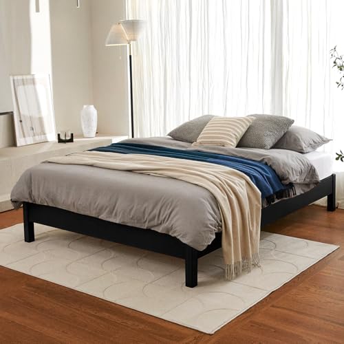 Image of LIFEMENT Full Bed Frame Signature Wood Platform, Noise Free, Under Bed Storage, No Box Spring Needed, Easy Assembly, Black