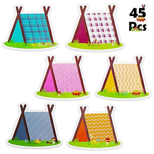 Review 45 Pieces Woodland Pup Tents Shape Cut-Outs Woodland Party Decoration Cut-Outs with Glue Point Dots for Woodland Theme Party Bulletin Board Classroom Camping Favors, 6 Styles