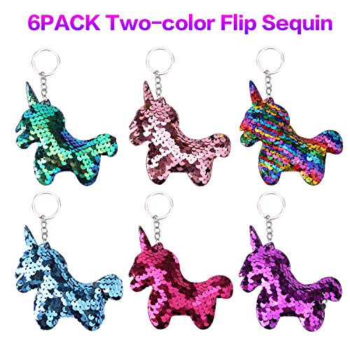 Unicorn Keychains for Girls, Reversible Sequin Flip Color Change Unicorn Keychain, Unicorn Birthday Party Supplies Favors Gifts