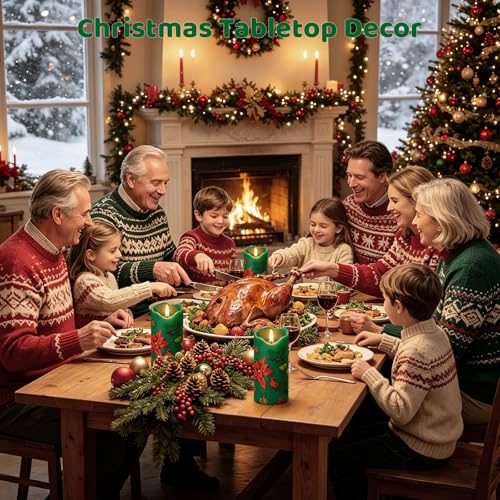 Image of Christmas Flameless Candles Set of 2, Poinsettia Candle with Remote & Timer