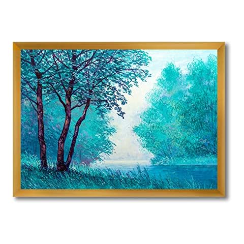DesignQ Blue Coloured Tree Impression III Lake House Framed Wall Art Cover