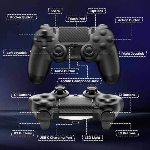 Image of Puiseno Wireless Controller for PS-4, Dual Vibration Game Joystick /Motion Sensing /Touchpad /Speaker /3.5mm Audio Jack Headphone, Upgraded Six-Axis Sensor, Compatible with PS4 /Slim /Pro Console /PC (BLACK)