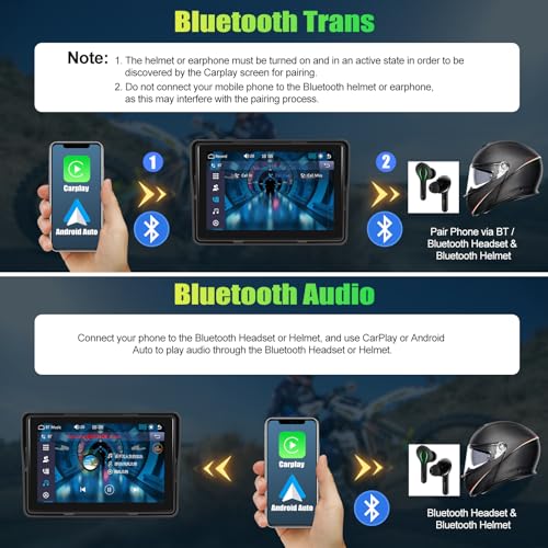 Image of CAMECHO Motorcycle CarPlay Screen, 5 inch Waterproof Portable Wireless CarPlay Android Auto for Motorbike, Touch Screen Car Stereo Support Dual Bluetooth, Mirror Link, EQ, Siri Voice Control