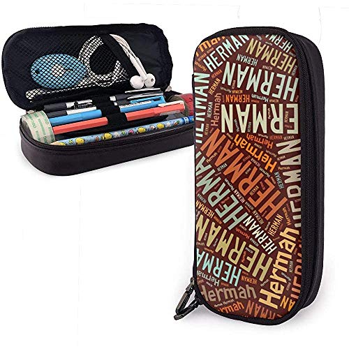 Herman - Estuche de lápices de cuero americano de gran capacidad, soporte...