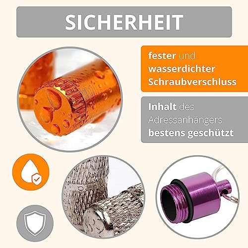 AMATHINGS Adressanhänger Hund (2 cm Länge – 6 Stück – Silber) – Halsband Anhänger für Haustiere mit Zettel zum Beschriften – Wasserdichte Anhänger Hundehalsband mit Schraubverschluss