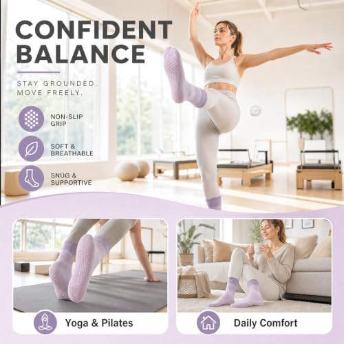 Image of Pilates Socks with Grips for Women, Grippy Socks for Yoga Barre Reformer