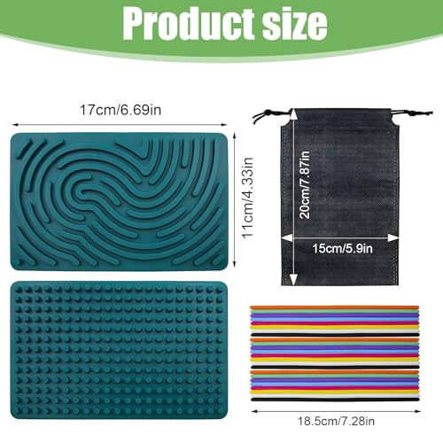 Sensorik Activity Board - Silikon Sensory Activity Board, ADHD Aktivitätsboard, Ruhiges Reise-Spielzeug mit Kordelzugbeutel und 24 Strings für Kinder ab 3+ und Erwachsene Ideal zur Stress und Autismus