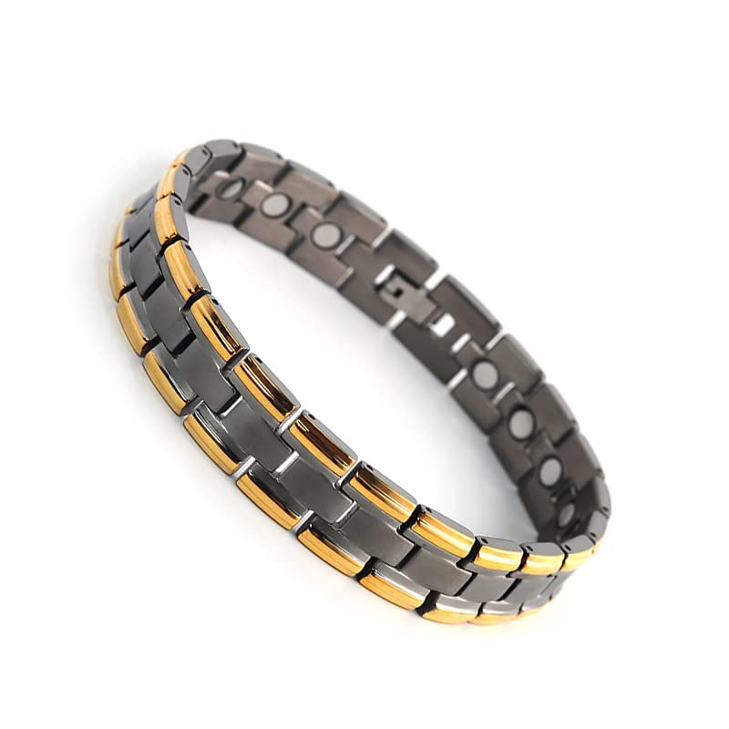 AC&LElegant Mens Pure Titanium Bracelet Gun Metal Gold One Size