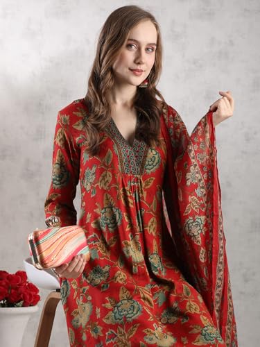 Image of GoSriKi Women's Rayon Viscose Anarkali Printed Kurta with Palazzo & Dupatta
