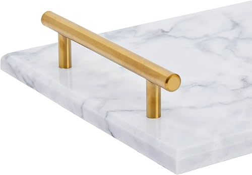 Miniatura 5 de Juvale Bandeja para servir de mármol, 15 x 7.5 pulgadas, rectangular, moderna, dorada y blanca, bandeja de mesa auxiliar con asas doradas y