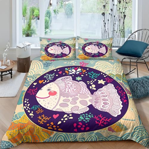 Housse de couette microfibre King imprimé poisson tête-de-boule - 2