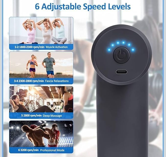 Image of 1-Year-Warranty-Massage-Gun-Deep-Tissue-Electric-Handheld-Massager-6-Speed-Adjustable-Therapy-Gun-4-Interchangeable-Massage-Heads-Rechargeable-Muscle-Pain-Relief
