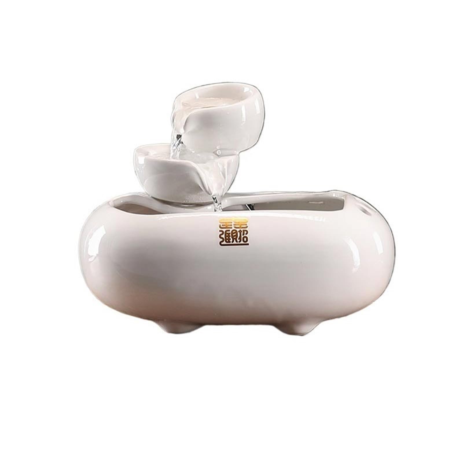 water feature Ceramic Waterfall Indoor Fountain Tabletop Water for Office Home(White)