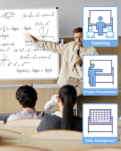 Image of XBoard Magnetic Mobile Whiteboard, Double Sided Magnetic Dry Erase White Board on Wheels, Large Portable Easel with Stand and Aluminium Frame for Home School Office (Calendar 48x36-Inch)