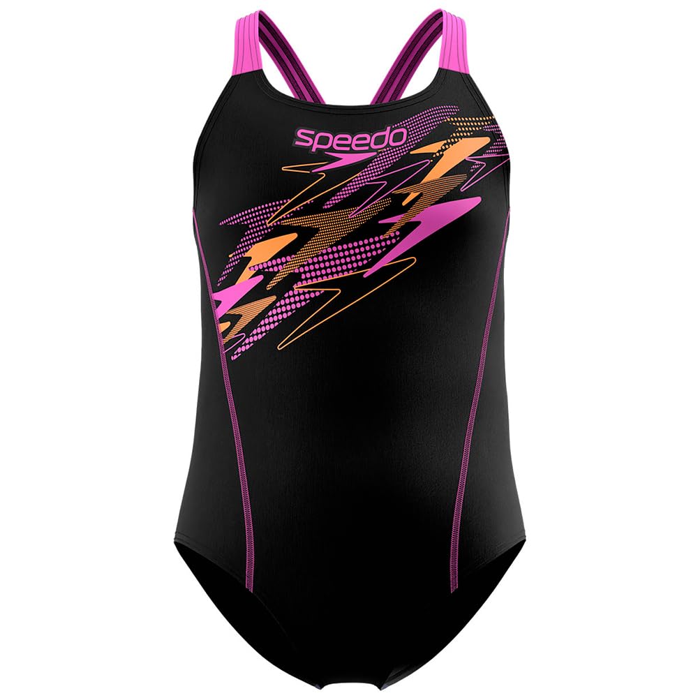 Speedo Girls Medley Logo Medalist Swimsuit Swimming Costume Black Size 9-10 Years