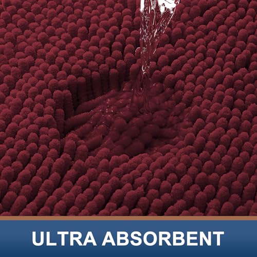 Image of Smiry Bathroom Rugs Sets 2 Piece, Soft Absorbent Chenille Machine Washable Non Slip Shaggy Bath Rug Set for Tub, Shower, and Floor (34x21+30x20, Burgundy)