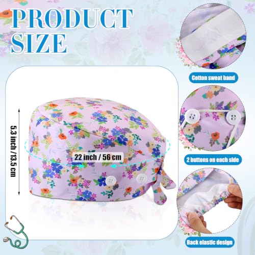 Image of Unittype 4 Pcs Nurse Caps for Women Nursing Working Caps with Button and Sweatband Adjustable Elastic Scrub Hats for Dentist