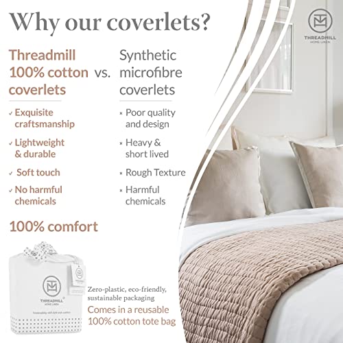 Threadmill Luxury Cotton Blankets for King Size Bed | All-Season Cozy 100% Cotton Blanket | Aster Jacquard Soft & Lightweight Coverlet fits California King Size Bed, 104x92 | Beige