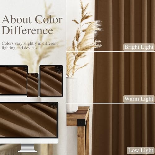 Image of Tobacco Brown Linen Curtains 90 Inch Long for Bedroom Living Room Linen Textured Window Drapes Semi Sheer Light Filtering Rod Pocket Back Tab Cotton Textured Farmhouse Curtain 52x90,2 Panels