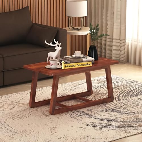 Image of MAMTA DECORATION Solid Sheesham Wood Coffee Table for Living Room | Wooden Center Table for Home, Office & Lounge | Modern Tea Table with Cross Base Design | Rectangular Coffee Table | Honey Finish