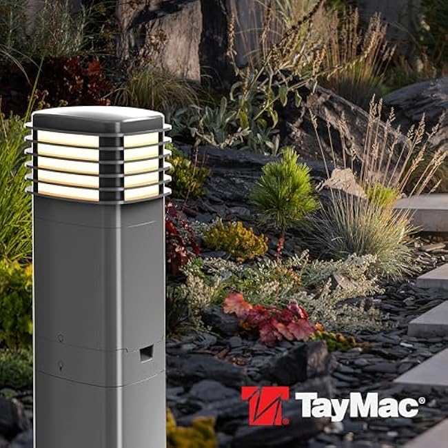 TayMac Gray Pagoda Light Slide Cover PPPLG for ParkPost Outdoor Power Enclosure (Required), 600-Lumen 2700K Polycarbonate Post Cap Light for Garden Decor, Seamless Pagoda Lighting Accessory