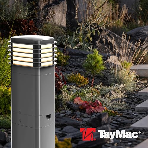 Image of TayMac Gray Pagoda Light Slide Cover PPPLG for ParkPost Outdoor Power Enclosure (Required), 600-Lumen 2700K Polycarbonate Post Cap Light for Garden Decor, Seamless Pagoda Lighting Accessory