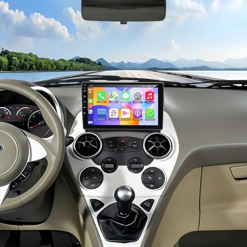 4+64G Car Stereo for Ford Ka 2008-2014 Car Radio Android Wireless Carplay Android Auto GPS Navigation 9in with Bluetooth Wifi FM RDS Sat Navi SWC Mirror Link Split Screen + AHD Camera/Mic