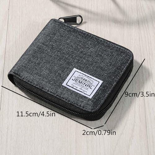 JEMINAL Zip Short Wallet for Men & Women: Boys & Girls Travel Bifold Fabric Canvas Wallet with Card Case - Women' Large Capacity Zip Wallet with Coin Purse Black2