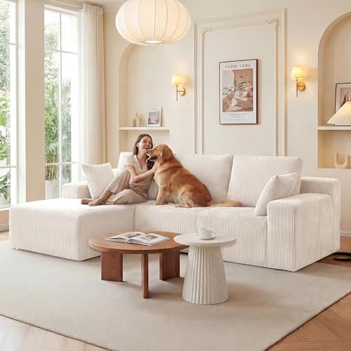 Image of GRUSIGN Cloud Sectional Boneless Couches for Living Room, Modular L Shaped Couch with Deep Seat Oversized Left Facing Chaise, Memory Foam Compressed Spineless 3 Seater Sofa for Apartment, Beige