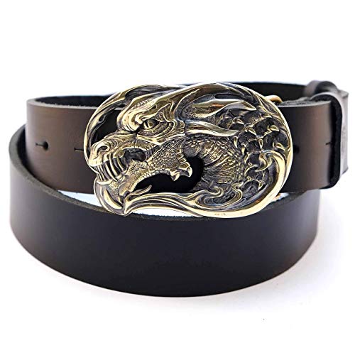 Leather belt with belt buckle Dragons Head, Handmade Jormungandr head solid brass belt buckle on leather belt