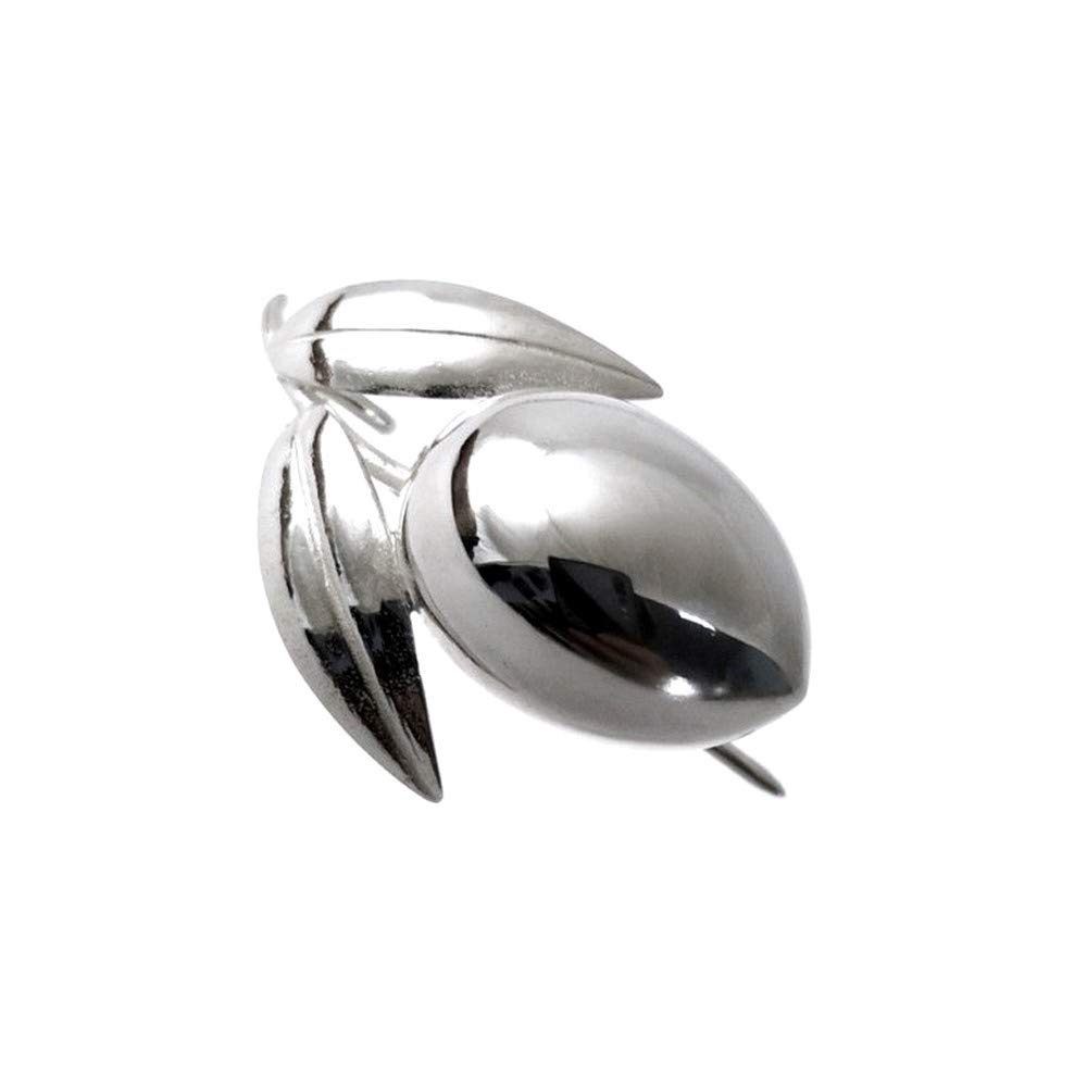 Broche alfiler plata Ley 925m aceituna detalle hojas 35mm. liso