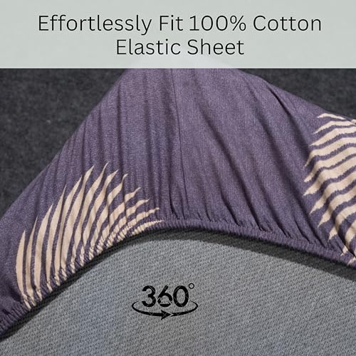 Image of Amazon Brand - Umi Cotton Fitted Bedsheet, Queen Size 78x60 Inches, Elastic Fit Bed Sheet, 10 Inch Deep Pocket, Soft Breathable Bedding, Durable Easy Care, with Pillow Cover-Mist Palm