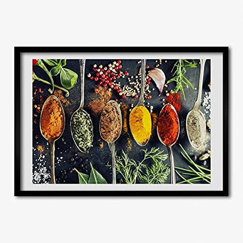 Cadre en bois moderne 70x50 cm habillant vos murs vides grâce à ce tableau d'épices colorées