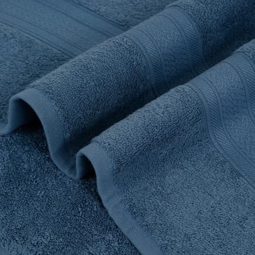 Image of Arvind 100% Cotton Towels for Bath | Towels for Bath Large Size | 500 GSM Bath Towel - Soft & Absorbent | 2 Piece Bath Towel for Men /Women | Urban Comfort | 70 cm x 140 cm - Dark Blue & White