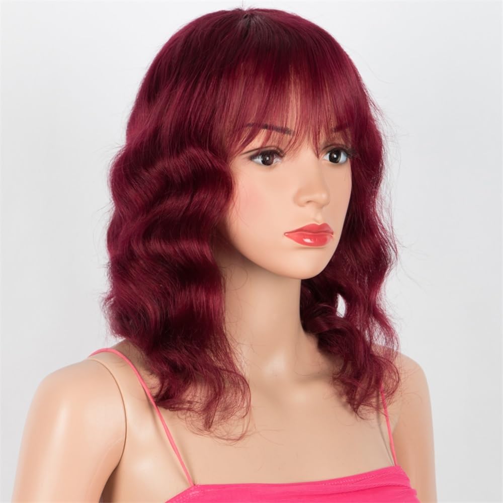 Schöne Roter kurzer, tief gewellter Bob, 100% Echthaar(24inches)