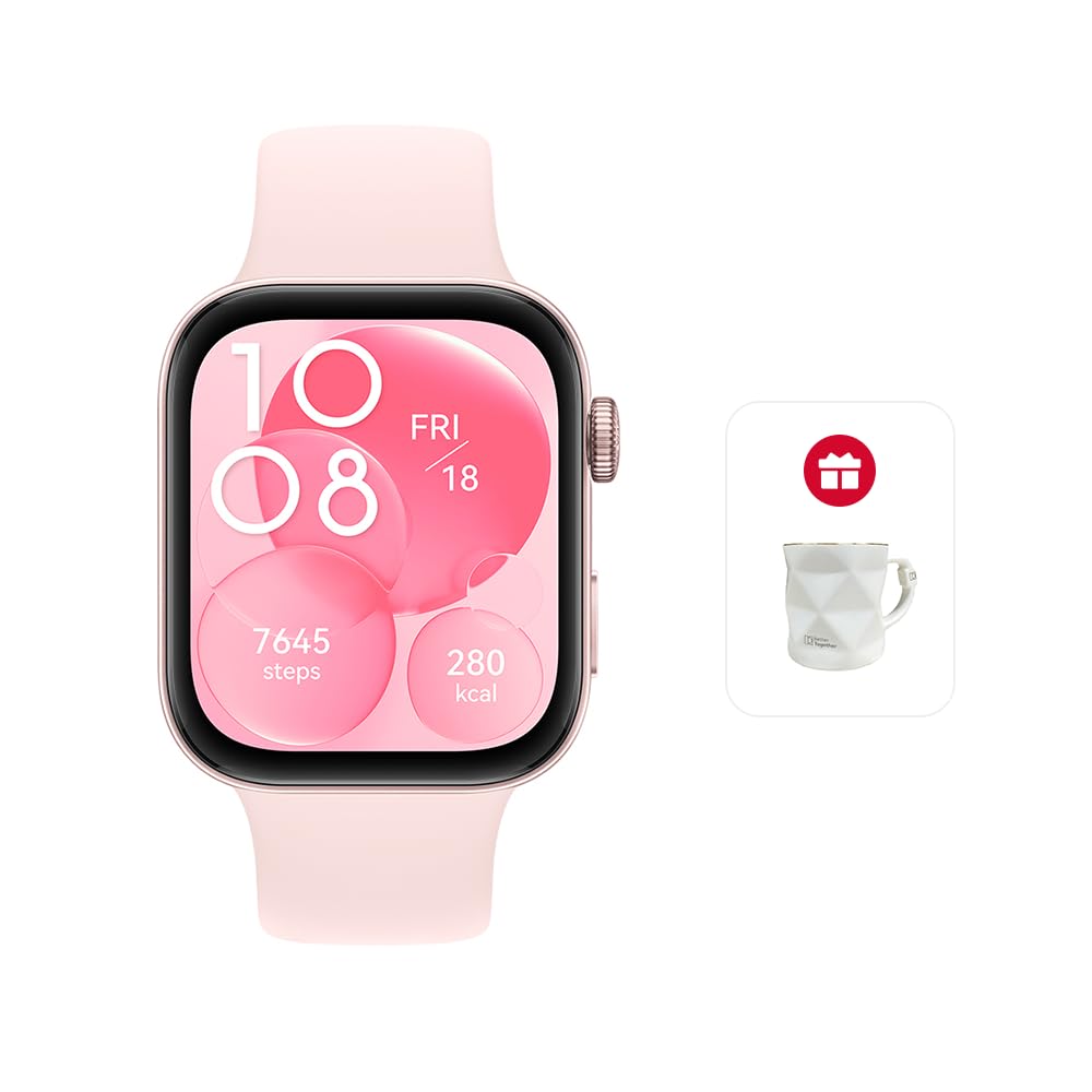 WATCH FIT 3, 1.82" AMOLED Display, Ultra-Slim Design, All-Round Fitness Management, Durable Battery Life, Compatible with iOS & Android, Pink + Exclusive Watercup