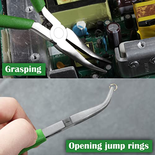 Leontool Bent Nose Pliers For Jewelry Making, 5 Inches Bent Chain Nose Pliers Serrated Jaws Jewelry Making Supplies Mini Pliers For Gripping Small Component Professional Diy Hand Tool #TOP2