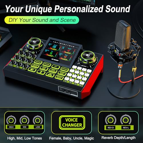 Image of Podcast Microphone Bundle with Live Sound Card Audio Mixer, Podcast Equipment Bundle with 3.5mm Condenser Microphone for Pc /Phone Live Streaming Singing Gaming, Sound Board with Voice Changer, Denoise