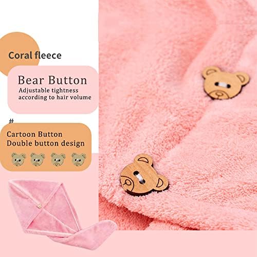 2 Pcs Hair Drying Towels Wrap Microfibre Hair Towel Wrap Super Absorbent Twist Hair Turban with Button Design for Women and Girls Drying Hair Pink Blue
