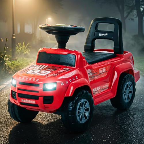 Image of Baybee Rover Baby Ride on Car for Kids | Push Ride on Toys Car with Backrest & Toy Storage Basket | Portable Rideons Jeep with LED Lights & Music | Kids Toy Car to Drive 1-3 Years (Red)