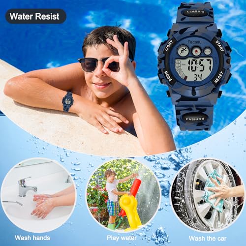 Image of Kids Watch Digital for Boys-Waterproof Kids Sports Watch with Light, Alarm&Snooze,Stopwatch Military Design Silicone Band Gift for Birthdays,Christmas Outdoor Activities(8+ Years)
