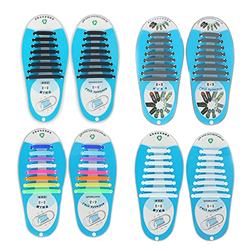 4 paires de Lacets de chaussures sans noeud, lacets en silicone, No Tie Lacets pour les enfants et adultes, Lacets élastiques Lazy, Imperméable et durable, adaptés aux baskets, chaussures en toile